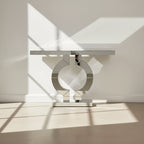 110 cm Mirrored Console Table, Modern Silver Sofa Table with O-Shaped Base - Viridian HM Limited