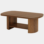 Modern Oval Walnut Coffee Table - Fluted Pedestal Base with Storage Shelf Viridian HM Limited