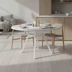 Modern White Round Dining Table - Minimalist Pedestal Base with Lower Shelf