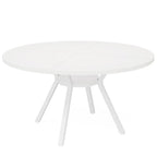 Modern White Round Dining Table - Minimalist Pedestal Base with Lower Shelf Viridian HM Limited