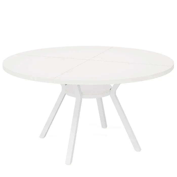 Modern White Round Dining Table - Minimalist Pedestal Base with Lower Shelf Viridian HM Limited