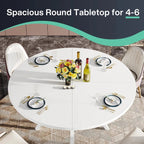 Modern White Round Dining Table - Minimalist Pedestal Base with Lower Shelf Viridian HM Limited