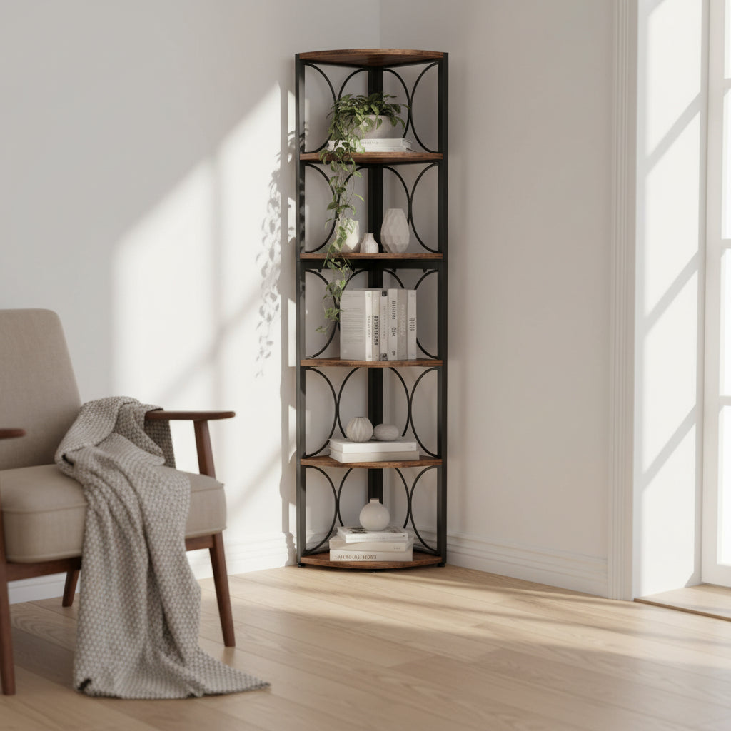 "The Foundry" Industrial Corner Etagere/Bookcase