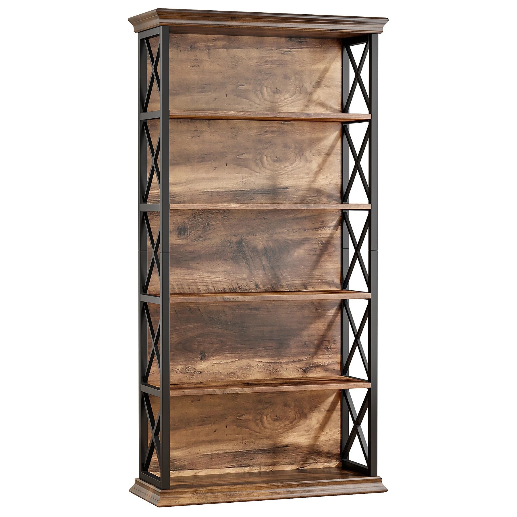 Rustic Industrial 5-Tier Bookcase - Large Open Shelf Display & Storage Cabinet Viridian HM Limited