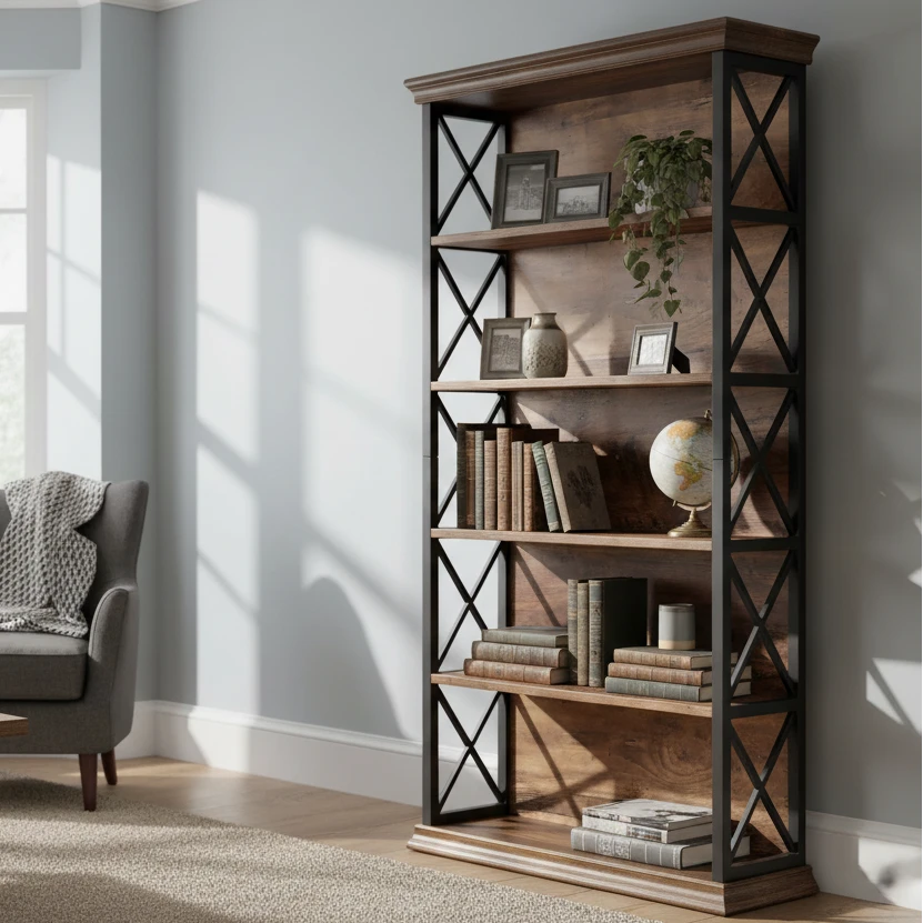 180cm 5-Tier Rustic Industrial  Bookcase - Large Open Shelf Display & Storage