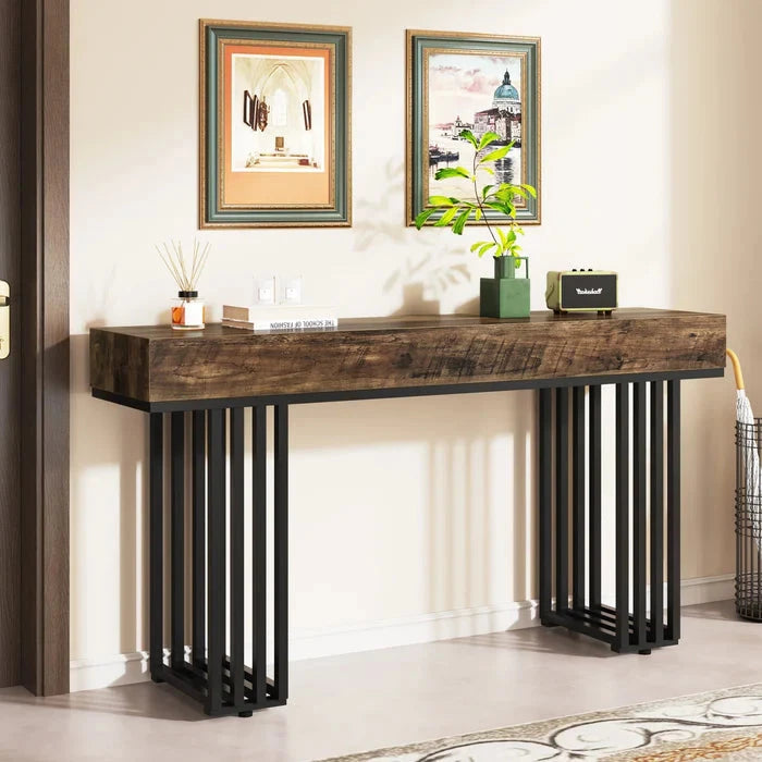 140 cm Console Table, Modern Entryway Table with Metal Legs - Viridian HM Limited