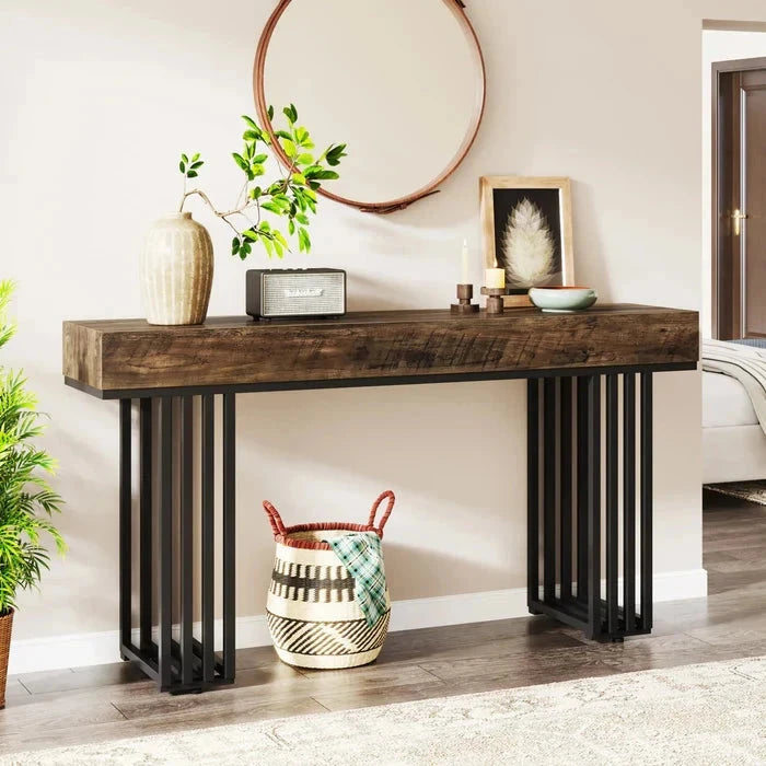 140 cm Console Table, Modern Entryway Table with Metal Legs - Viridian HM Limited