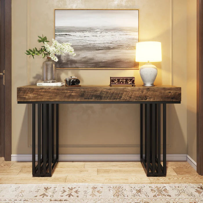 140 cm Console Table, Modern Entryway Table with Metal Legs - Viridian HM Limited