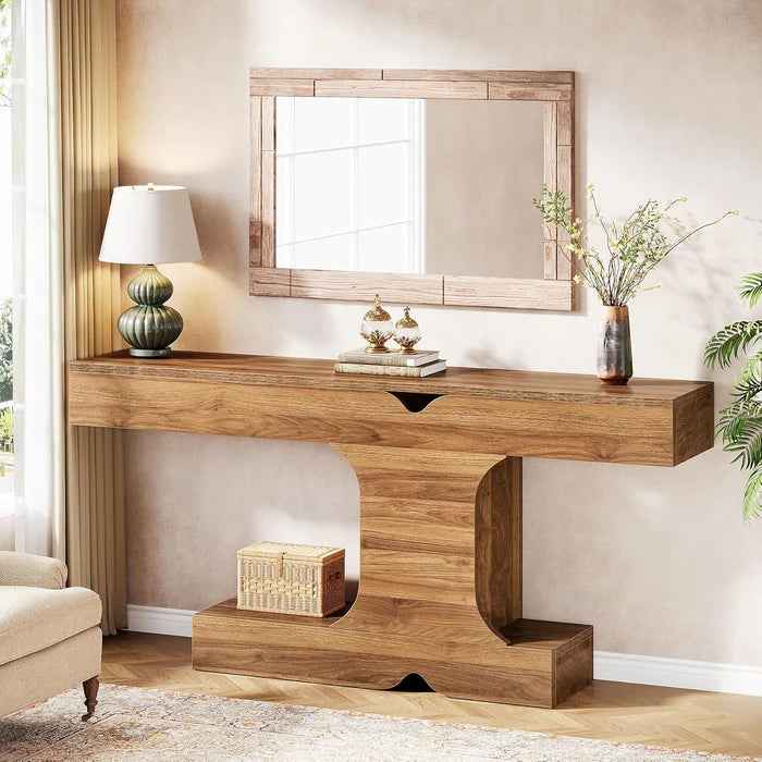 63" Walnut Console Table - Long Sofa Table for Behind Couch, Hallway & Entryway