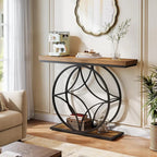 120 cm Industrial Console Table - 2-Tier Sofa Table with Geometric Metal Frame, Rustic Brown Farmhouse - Viridian HM Limited