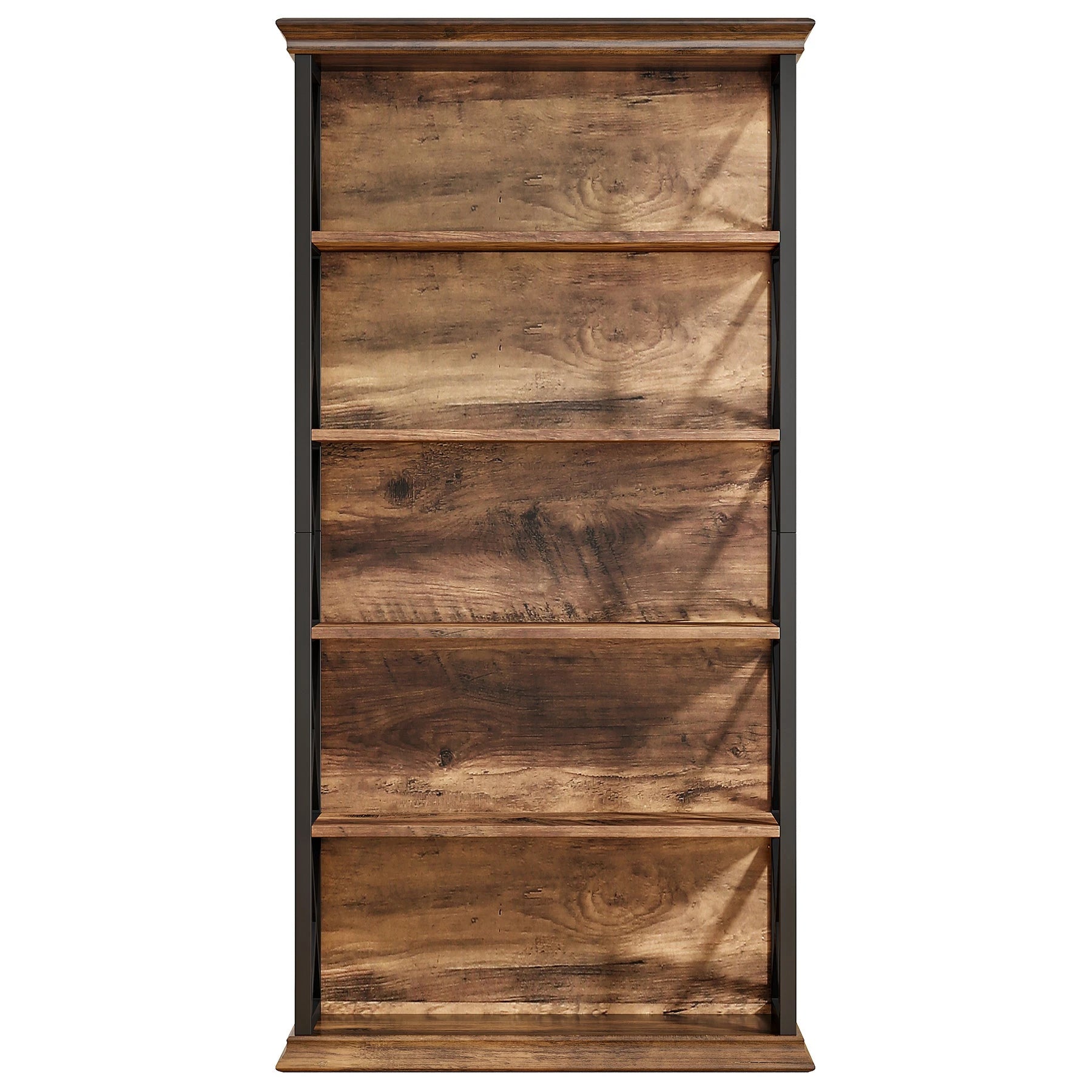 Rustic Industrial 5-Tier Bookcase - Large Open Shelf Display & Storage Cabinet Viridian HM Limited