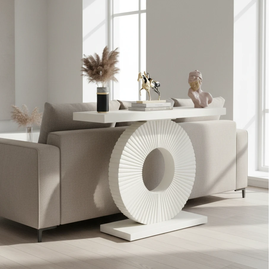 Modern Console Table 100cm Wood Sofa Table with Geometric Base