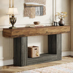 Distressed Wood Console Table 160 cm - 2-Tier Sofa & Entry Table - Viridian HM Limited