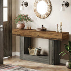 Distressed Wood Console Table 160 cm - 2-Tier Sofa & Entry Table - Viridian HM Limited