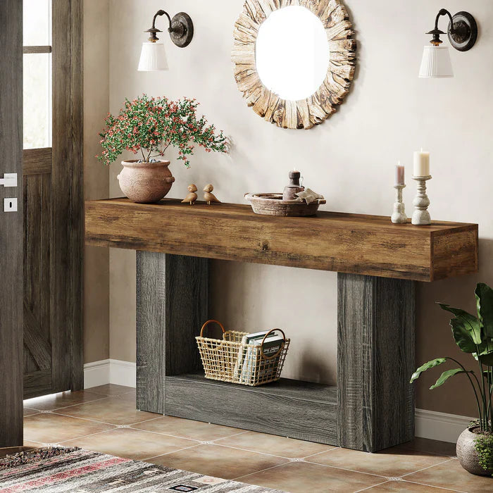 Distressed Wood Console Table 63" - 2-Tier Sofa & Entry Table