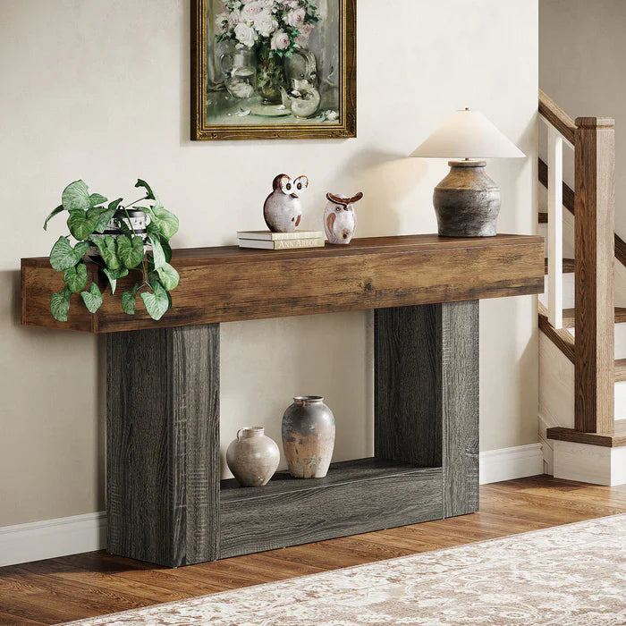 Distressed Wood Console Table 63" - 2-Tier Sofa & Entry Table