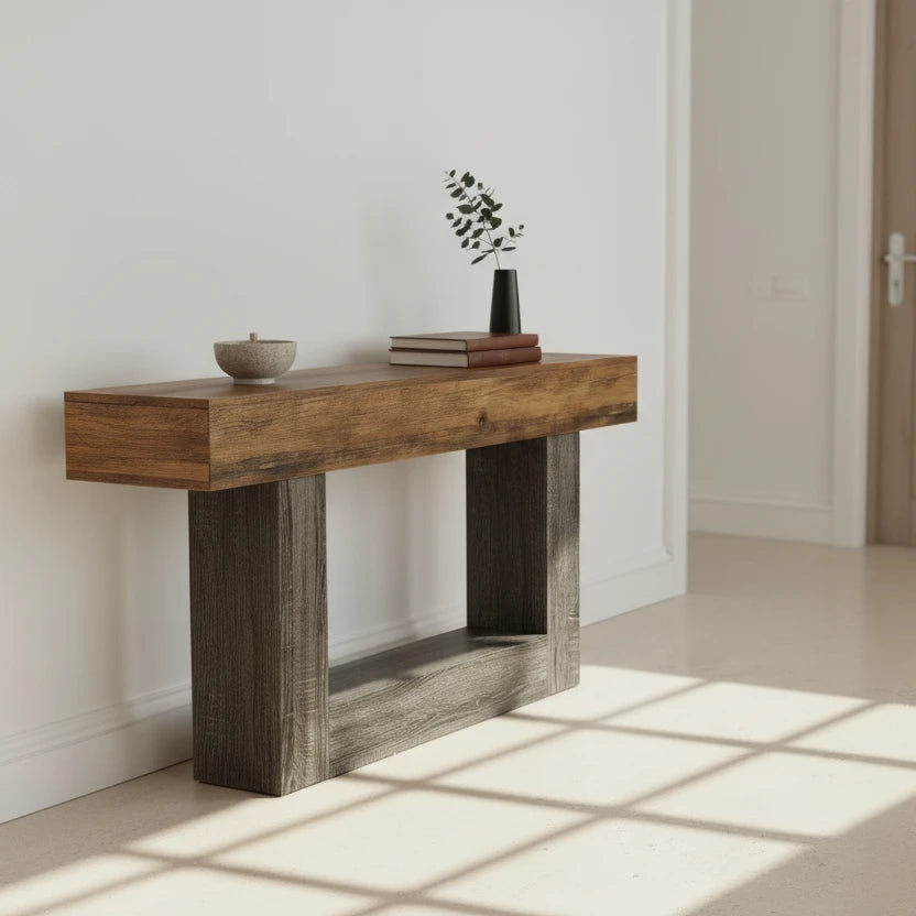 Distressed Wood Console Table 160cm - 2-Tier Sofa & Entry Table