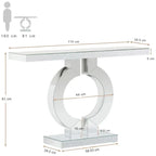 110cm Mirrored Console Table, Modern Silver Sofa Table with O-Shaped Base Tribesigns