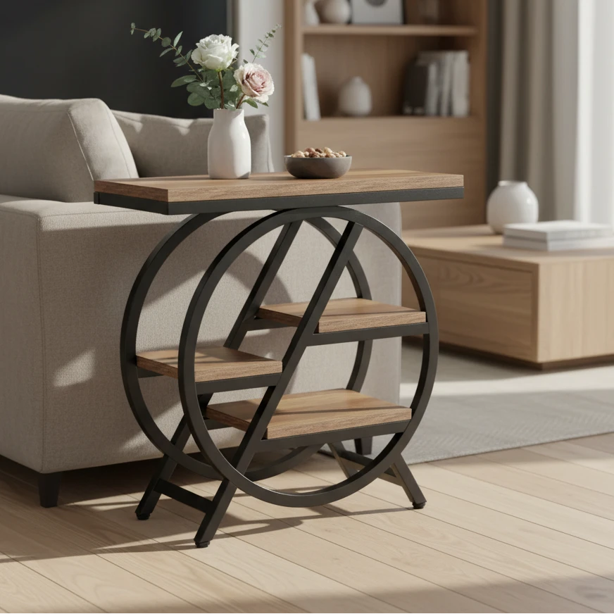 4-Tier End Table, 65 cm, Small Side Table Snack Table with Storage Shelves