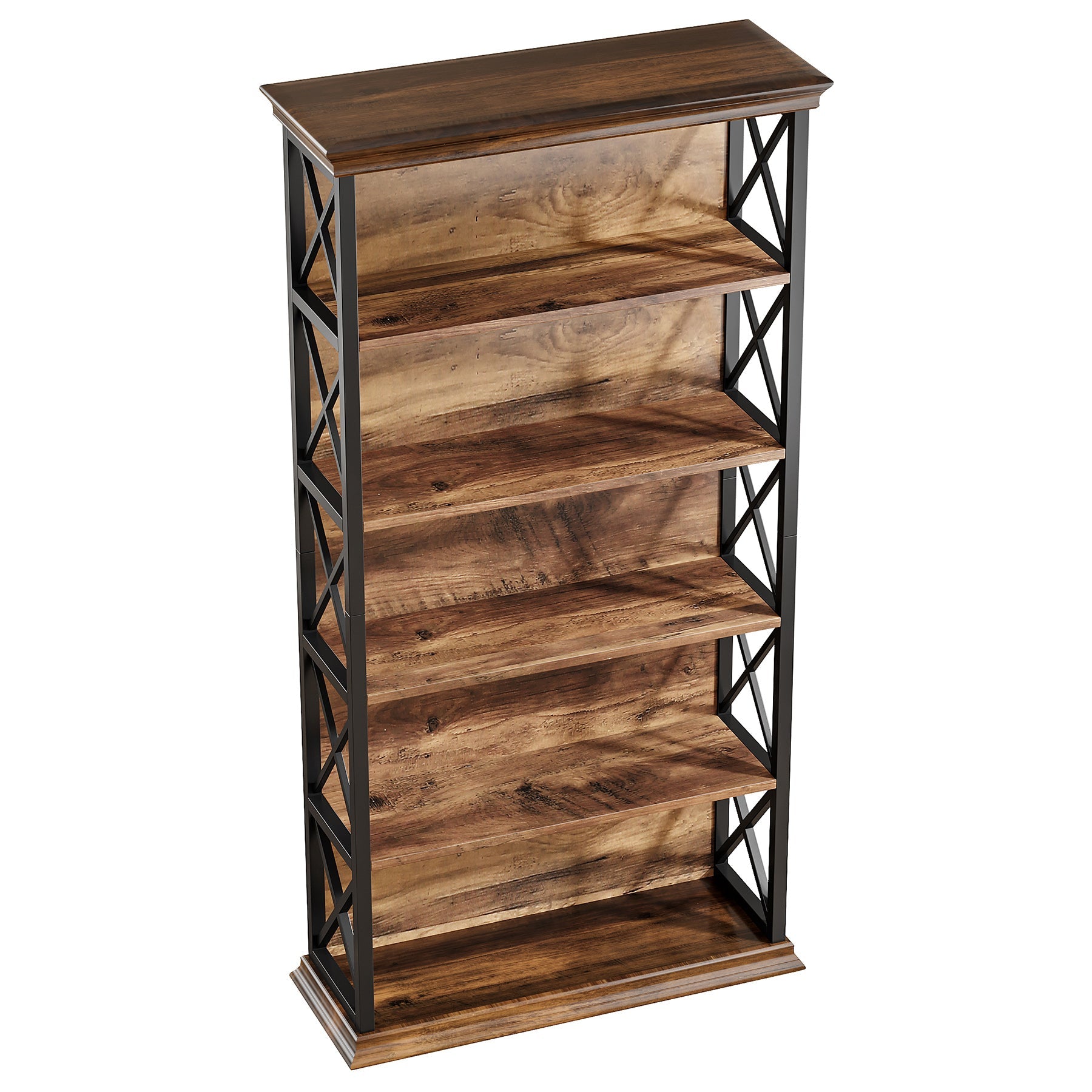 Rustic Industrial 5-Tier Bookcase - Large Open Shelf Display & Storage Cabinet Viridian HM Limited