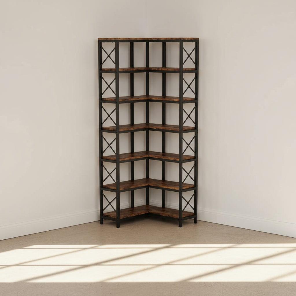 7-Tier Corner Bookshelf Display Storage Rack