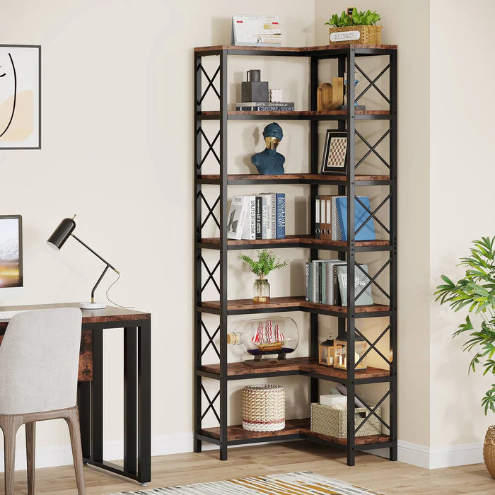 7-Tier Corner Bookshelf Display Storage Rack