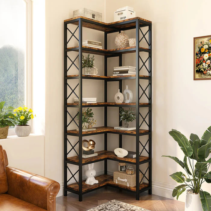 7-Tier Corner Bookshelf Display Storage Rack
