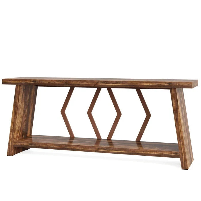Rustic Walnut Console Table - Extra Long Entryway & Sofa Table with Geometric Metal Accents Viridian HM Limited