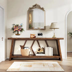 Rustic Walnut Console Table - Extra Long Entryway & Sofa Table with Geometric Metal Accents Viridian HM Limited