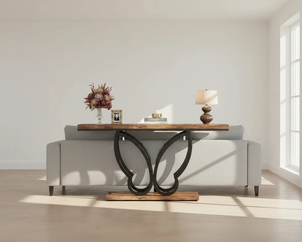 140cm Console Table Sofa Table with Butterfly Metal Frame
