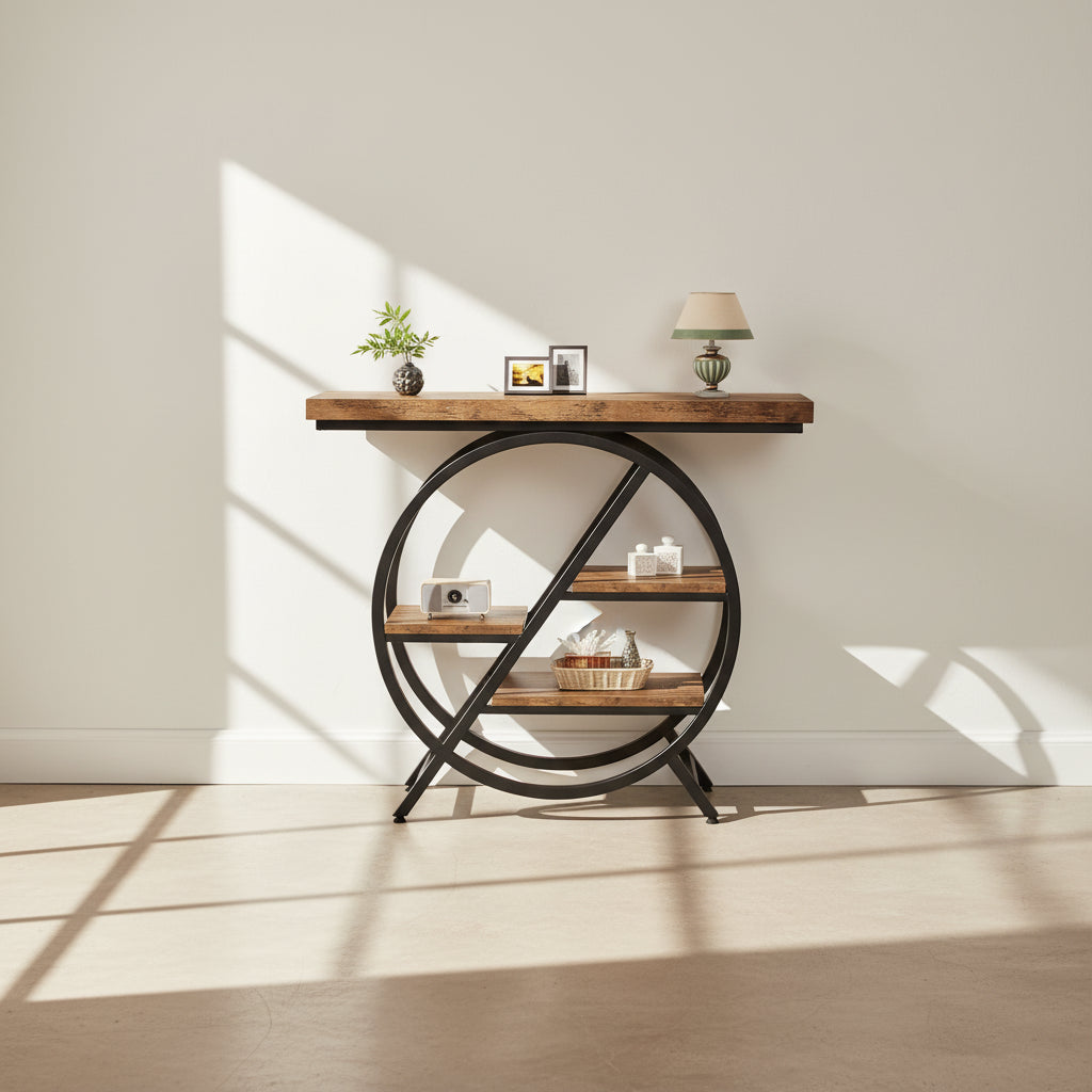 4-Tier Console Table, 39.4" Entryway Table with Geometric Metal Frame