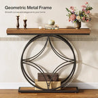 120 cm Industrial Console Table - 2-Tier Sofa Table with Geometric Metal Frame, Rustic Brown Farmhouse - Viridian HM Limited