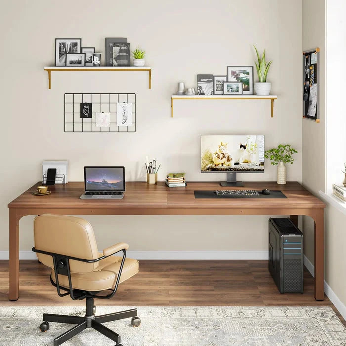 Modern Extra-Long Dual-Person Desk - Large Walnut Home Office Workstation Viridian HM Limited