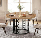 Industrial Round Dining Table - Rustic Wood Top with X-Frame Metal Pedestal Viridian HM Limited
