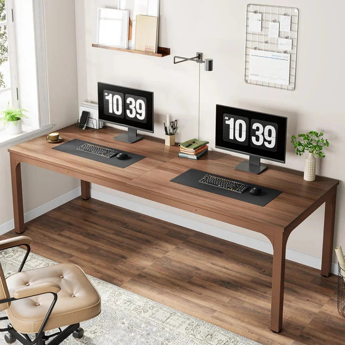 Modern Extra-Long Dual-Person Desk - Large Walnut Home Office Workstation Viridian HM Limited