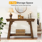 2-Tier Wood Entryway Table with Shelf with Storage, Farmhouse Narrow Sofa Table - Viridian HM Limited