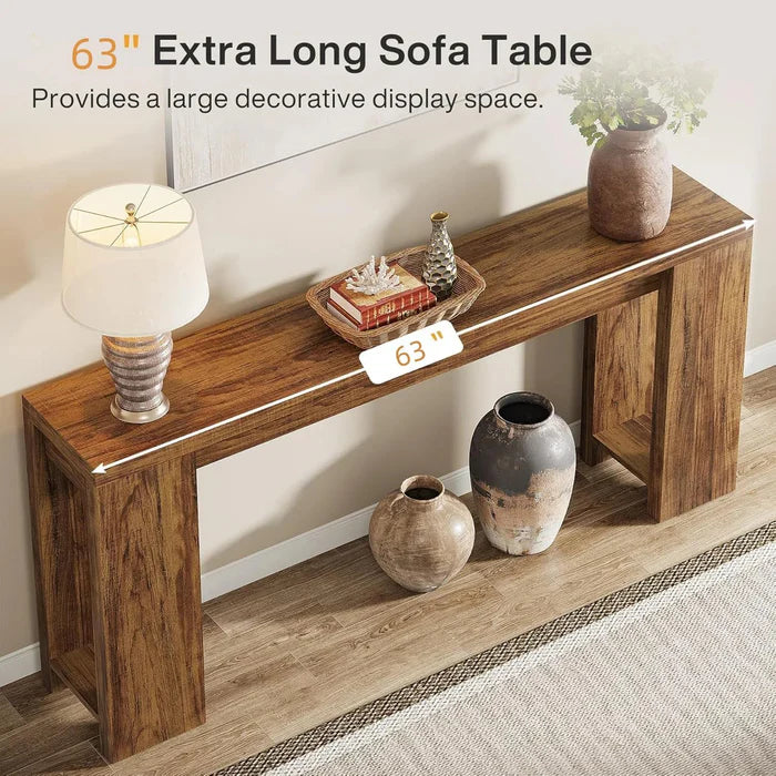 63" Rustic Farmhouse Console Table - Entryway & Sofa Table with Storage