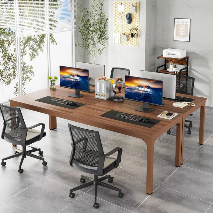 Modern Extra-Long Dual-Person Desk - Large Walnut Home Office Workstation Viridian HM Limited