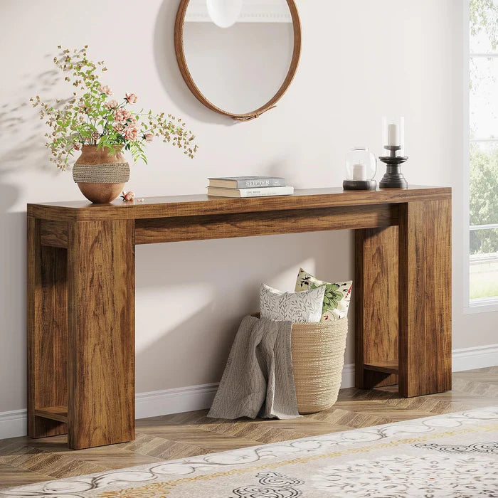 63" Rustic Farmhouse Console Table - Entryway & Sofa Table with Storage