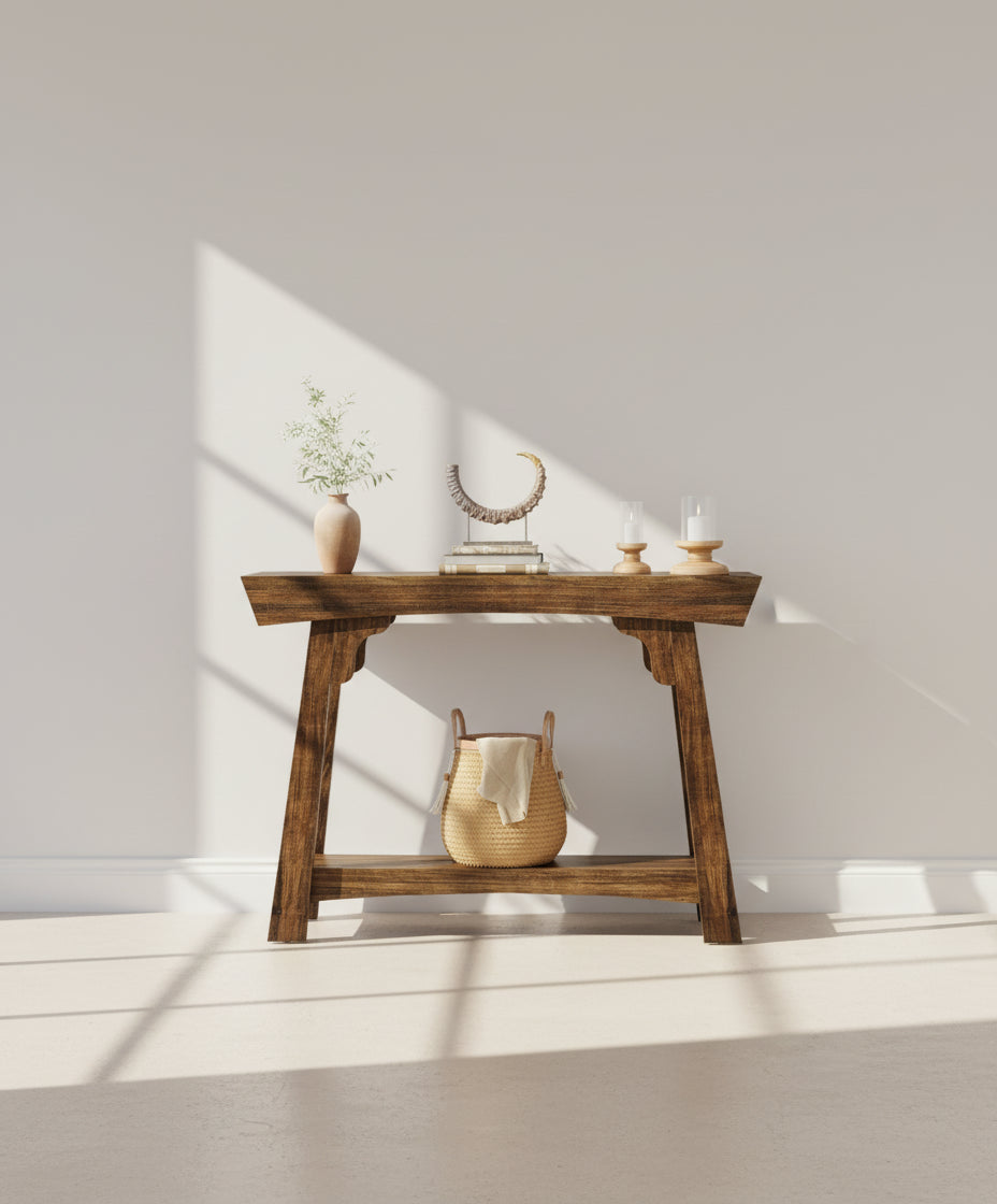 2-Tier Wood Entryway Table with Shelf with Storage, Farmhouse Narrow Sofa Table