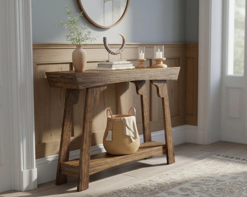 2-Tier Wood Entryway Table with Shelf with Storage, Farmhouse Narrow Sofa Table