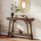 2-Tier Wood Entryway Table with Shelf with Storage, Farmhouse Narrow Sofa Table - Viridian HM Limited