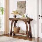2-Tier Wood Entryway Table with Shelf with Storage, Farmhouse Narrow Sofa Table - Viridian HM Limited