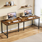 Industrial Extra-Long Double Desk - 2-Person Home Office Workstation with Black Metal Frame Viridian HM Limited