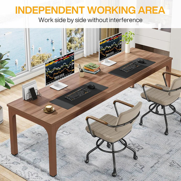 Modern Extra-Long Dual-Person Desk - Large Walnut Home Office Workstation Viridian HM Limited