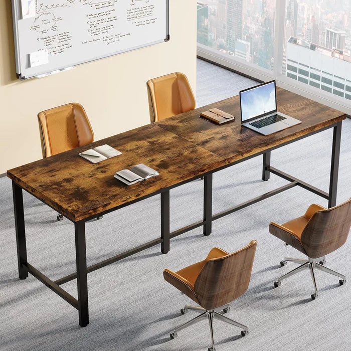 Industrial Extra-Long Double Desk - 2-Person Home Office Workstation with Black Metal Frame Viridian HM Limited