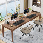 Modern Extra-Long Dual-Person Desk - Large Walnut Home Office Workstation Viridian HM Limited