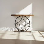 120 cm Industrial Console Table - 2-Tier Sofa Table with Geometric Metal Frame, Rustic Brown Farmhouse - Viridian HM Limited