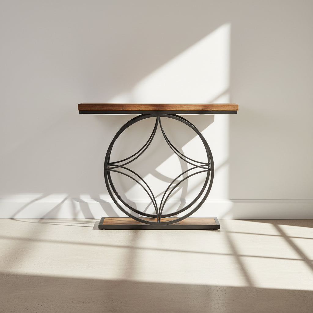 47" Industrial Console Table - 2-Tier Sofa Table with Geometric Metal Frame & Storage, Rustic Brown