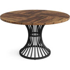 Modern Round Walnut Dining Table - Pedestal Base & Parquet Top Viridian HM Limited